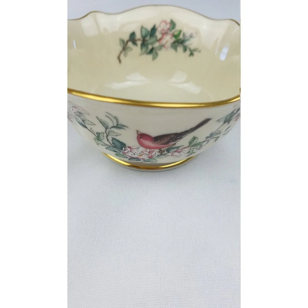 Vintage Lenox serenade‎ basket hand decorated 24k gold bird floral porcelain